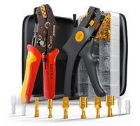 BAURIX® Pinza Crimpatrice Faston 0,5-2,5 mm² + 300 Pezzi e Spelafili | Modello KAIRON & AKURA. Cricchetto per connettori piatti maschio e femmina più spelafili autoregolante.