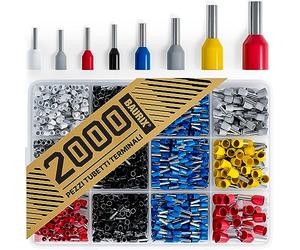 BAURIX ® Puntalini Elettrici Set 2000 Pezzi - Assortimento Capicorda Elettrici ordinati secondo le norme DIN - [0,5-10 mm²] - Crimpatrice Puntalini Set - Terminali a Crimpare - Puntalini