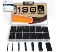 BAURIX® Set di Guaina Termorestringente 180 Pezzi - Rapporto di restringimento 3:1 - Tubo Termorestringente per Cavi Elettrici con strato interno colla a caldo - Impermeabile IP67 - Lunghezza 88 mm
