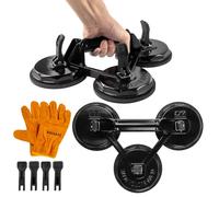 BAUSATZ 140kg Ventose per Aspiratori di Vetro Sollevatori Ventose per Sollevare Grandi Piastrelle di Vetro Aspirazione Sollevatore Auto Dent Puller (Alluminio, Nero, 3 Artiglio, 2 Pacchi)