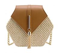 Bausweety Borsa a tracolla da donna carina borsa a tracolla in paglia, Marrone scuro, ブラウン