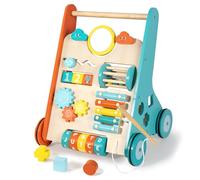 Bautia Girello in legno per bambini di 1 anno, giocattolo da spingere lungo 10 in 1, centro di apprendimento colorato per bambini di 12 mesi, regalo con forme e specchio