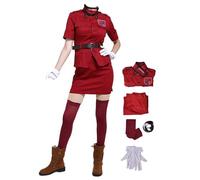 Bauxhie Costume da donna Hellsing Cosplay Seras Victoria con guanti, calze cintura rossa, uniforme per Halloween (rosso, XL)