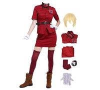 Bauxhie Costume da donna Hellsing Cosplay Seras Victoria con guanti, calze cintura rossa, uniforme per Halloween (rosso + parrucca, XXL)