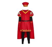 Bauxhie Costume da uomo per adulti Lord Farquaad, costume da uomo, re Lord Farquaad, cappello, guanti, mantello, Halloween, (rosso, XS)