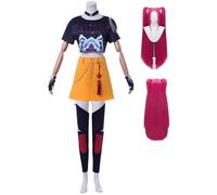 Bauxhie Demon Hunters - Costume da cosplay Mira da donna, per gonna, guanti uniformi, per Halloween (giallo + parrucca, S)