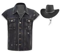 Bauxhie John Marston Vest Arthur Morgan Costume Denim Vest Cowboy Sleeveless Jacket Halloween Cosplay Suit (grigio scuro + cappello, S)