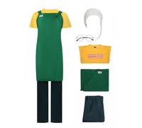 Bauxhie Sakamoto Days Copslay Taro Sakamoto Costume Grembiule Camicia Pantaloni Occhiali Halloween Tuta (Verde + Parrucca, XL)