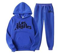 Bauzuoyo 2024 Los Angeles Y2K - Tuta da jogging da uomo, 2 pezzi, con cappuccio e pantaloni sportivi Streetwear Style Y2k, tuta sportiva in due pezzi, per uomo e donna, Blu, L
