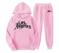 Bauzuoyo 2024 Los Angeles Y2K - Tuta da jogging da uomo, 2 pezzi, con cappuccio e pantaloni sportivi Streetwear Style Y2k, tuta sportiva in due pezzi, per uomo e donna, Colore: rosa., S