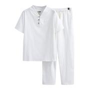 Bauzuoyo Abito di lino da uomo leggero tinta unita 2 pezzi camicia e pantaloni tradizionali cinesi arti marziali manica corta allenamento abbigliamento casual tai chi qigong wing chun shaolin wushu