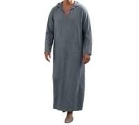 Bauzuoyo Caftano da uomo a maniche lunghe, in cotone e lino, scollo a V, Dubai, con cappuccio e tasche, abbigliamento da preghiera musulmano per uomo, turco, arabo, abaya, ramadan, per il tempo libero