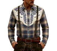Bauzuoyo Camicia western da uomo a maniche lunghe, camicia da cowboy, camicia per carnevale, stile retrò con motivo Oktoberfest, camicia medievale per feste a tema, festival country, blu 2, 4XL
