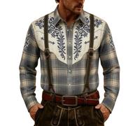 Bauzuoyo Camicia western da uomo a maniche lunghe, camicia da cowboy, camicia per carnevale, stile retrò con motivo Oktoberfest, camicia medievale per feste a tema, festival country, Azzurro2., 6XL