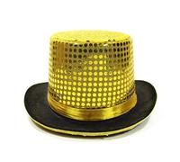 Bauzuoyo Cappello, cappello a cilindro lucido con paillettes, copricapo per carnevale, cappello con brillantini, tesa piatta per Halloween, carnevale, feste a tema, costume, accessori, teatro,