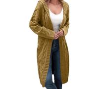 Bauzuoyo Cardigan lungo da donna con cappuccio a treccia, comodo cardigan oversize come cappotto per le mezze stagioni, cardigan lungo con apertura frontale per autunno inverno caldo cappotto, giallo