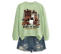 Bauzuoyo Felpa da donna per Halloween, fantasmi, con stampa a girocollo, senza cappuccio, casual, per autunno e inverno, a maniche lunghe, morbida, Verde chiaro1, XXL