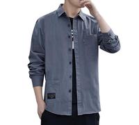 Bauzuoyo Giacca cargo da uomo, a maniche lunghe, classica, per il tempo libero, da uomo, vestibilità normale, con bottoni, con tasche, primavera, autunno, giacca sottile, grigio scuro, M