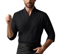 Bauzuoyo Giacca da cuoco da uomo kimono giapponese Cardigan con lacci Ristorante Uniforme Confortevole Giacca da forno Sushi Posizione uniforme da cucina Abbigliamento da lavoro giapponese per sushi