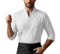 Bauzuoyo Giacca da cuoco da uomo kimono giapponese Cardigan con lacci Ristorante Uniforme Confortevole Giacca da forno Sushi Posizione uniforme da cucina Abbigliamento da lavoro giapponese per sushi