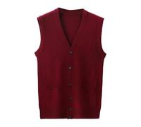 Bauzuoyo Gilet da uomo in misto lana con bottoni, scollo a V, tinta unita, senza maniche, con tasche in pile, per autunno e inverno, Vino, XXXL