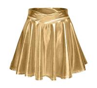 Bauzuoyo Gonna a pieghe metallica, lucida, da donna, sexy, a vita alta, linea ad A, per Carnevale, metallizzata, Y2K, da tennis, da ballo, per feste, club, costumi di carnevale, gold, L