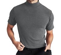 Bauzuoyo Maglietta a collo alto, da uomo, a maniche corte, a compressione, funzionale, a compressione, da uomo, casual, tinta unita, sportiva, slim fit, basic, grigio., XXL