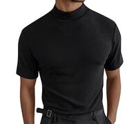 Bauzuoyo Maglietta a collo alto, da uomo, a maniche corte, a compressione, funzionale, a compressione, da uomo, casual, tinta unita, sportiva, slim fit, basic, Nero , XXL