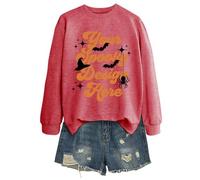 Bauzuoyo Maglione da donna per Halloween, senza cappuccio, a maniche lunghe, girocollo, con motivo a lettere, streetwear festival, per autunno e inverno, tutti i giorni, Rosso anguria, XXL