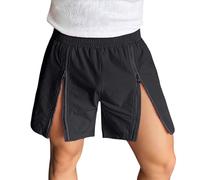 Bauzuoyo Pantaloncini sportivi da uomo con vita elastica e doppia chiusura lampo, pantaloni corti da spiaggia, elasticizzati, per palestra, fitness, corsa, bermuda per il tempo libero, Nero , L