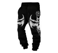 Bauzuoyo Pantaloni vichinghi, da uomo, con coulisse e vita elastica, vintage, stampa streetwear, comodi pantaloni per il tempo libero, medievale, abbigliamento vichingo, Nero 1, 5XL