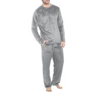 Bauzuoyo Pigiama da uomo in flanella, lungo, set di 2 pezzi, morbido, da notte, caldo, per uomo, con tasche, in pile di peluche, argento, L