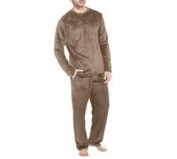 Bauzuoyo Pigiama da uomo in flanella, lungo, set di 2 pezzi, morbido, da notte, caldo, per uomo, con tasche, in pile di peluche, cachi, S