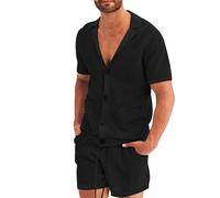 Bauzuoyo Pigiama da uomo trasparente in rete, pigiama corto, sexy, da notte, con bottoni, a maniche corte, estivo, per il tempo libero, comodo, per la casa, Nero , S