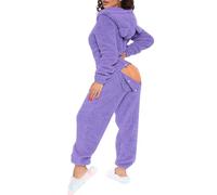 Bauzuoyo Set pigiama da donna Natale sexy in pile, tuta da casa in flanella, con cappuccio, tuta da donna con patta sul fondo, pigiama intero in peluche Onesie San Valentino, Lilla, M