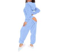 Bauzuoyo Set pigiama da donna Natale sexy in pile, tuta da casa in flanella, con cappuccio, tuta da donna con patta sul fondo, pigiama intero in peluche Onesie San Valentino, Blu, M