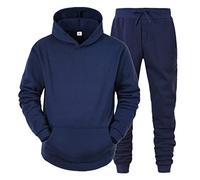 Bauzuoyo Tuta da jogging da uomo, a maniche lunghe, felpa con cappuccio e pantaloni da jogging, tinta unita, set da 2 pezzi, tuta da uomo con cappuccio, tuta sportiva calda invernale, Blu marino, 3XL