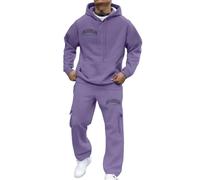 Bauzuoyo Tuta da jogging da uomo, con lettere stampate, da jogging, da uomo, con cappuccio, 2 pezzi, Y2K, Hip Hop, tuta fitness, Lilla, M