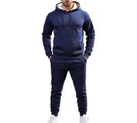 Bauzuoyo Tuta da jogging da uomo, invernale, calda, in pile, con cappuccio e pantaloni da jogging, set da 2 pezzi, con tasche, abbigliamento sportivo oversize, Blu marino, S