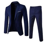 Bauzuoyo Tuta da uomo, 2 pezzi, slim fit, business, giacca da uomo, pantaloni da smoking, vestibilità normale, 1 bottone, per il tempo libero, stile moderno e sportivo, Blu marino, S