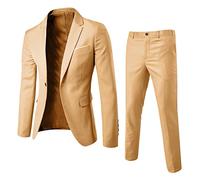 Bauzuoyo Tuta da uomo, 2 pezzi, slim fit, business, giacca da uomo, pantaloni da smoking, vestibilità normale, 1 bottone, per il tempo libero, stile moderno e sportivo, cachi, L