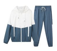 Bauzuoyo Tuta da uomo a maniche lunghe, con chiusura lampo, con tasche e pantaloni, 2 pezzi, tuta da jogging, slim fit, due pezzi, blocco di colore, casual, elegante, per autunno e inverno, Blu, M