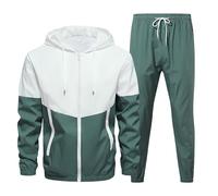 Bauzuoyo Tuta da uomo a maniche lunghe, con chiusura lampo, con tasche e pantaloni, 2 pezzi, tuta da jogging, slim fit, due pezzi, blocco di colore, casual, elegante, per autunno e inverno, verde, M