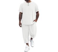 Bauzuoyo Tuta da uomo in due pezzi, estiva, per il tempo libero, taglie forti, tuta da ginnastica giapponese, stile medievale, abbigliamento da uomo, stile cinese, a maniche corte, girocollo,