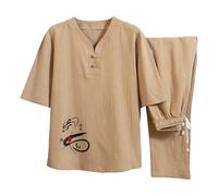 Bauzuoyo Tuta da uomo in lino con scollo a V, camicia a maniche corte e pantaloni, stile tradizionale cinese, abbigliamento Tai Chi, Kung Fu, uniforme per arti marziali, lounge, taekwondo, allenamento