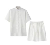 Bauzuoyo Tuta estiva da uomo, 2 pezzi, morbida, traspirante, kimono giapponese, set samurai, costume tradizionale stile tang, arti marziali, tuta da karate, abbigliamento leggero, bianco, M