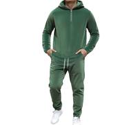 Bauzuoyo Tuta morbida da uomo, 2 pezzi, calda, da jogging, da uomo, con cappuccio, in pile, per la casa, in due pezzi, per il tempo libero, da uomo, in peluche con cerniera a 1/4, verde, S