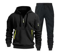 Bauzuoyo Tuta sportiva da uomo, 2 pezzi, da jogging, con cerniera a 1/4, con cappuccio, felpa e pantaloni da jogging, a maniche lunghe, oversize, per il tempo libero, Nero , XXL