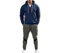 Bauzuoyo Tuta sportiva da uomo, da jogging, con cappuccio, per il tempo libero, a maniche lunghe, per palestra, fitness, Y2K, Streetwear, con cappuccio e pantaloni da jogging, Blu marino, M