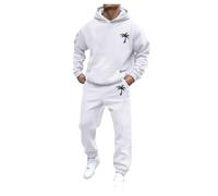 Bauzuoyo Tuta sportiva da uomo, per il tempo libero, da uomo, 2 pezzi, a maniche lunghe, con cappuccio e pantaloni da jogging, per lo sport, da jogging, set da due pezzi, bianco, L